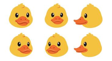 Playful yellow duck character expressions in flat design art vector