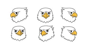 Eagle head expressions in flat design showcasing different emotions in illustration vector