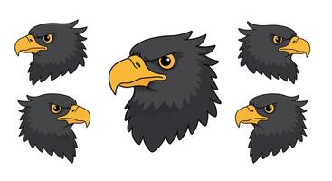 Fierce eagle head illustrations in flat style showcasing distinct expressions in art vector