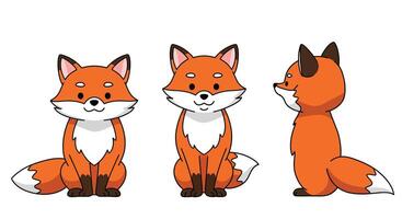 Cute cartoon fox character in minimal style showcasing three different poses illustration vector