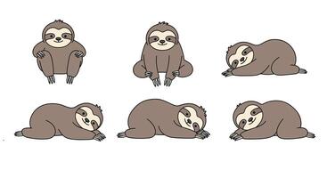 Cute sloth character transitions in flat art style with playful expressions and poses vector