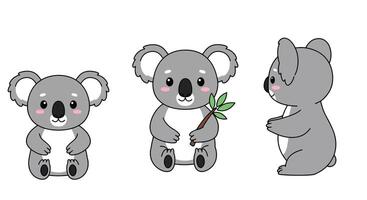 Cute koala character progression with minimal design in three frames illustration vector