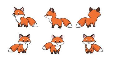 Cute fox character design in flat style showcasing different poses illustration vector
