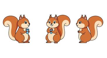 Cute cartoon squirrel character in three poses minimal illustration vector