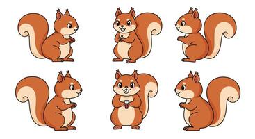 Cute animated squirrel character in flat design style showcasing playful poses art vector