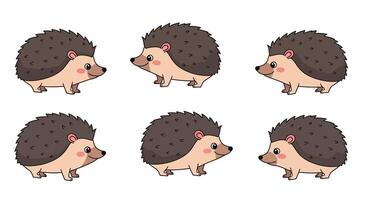 Cute hedgehogs in playful poses with flat design style art vector