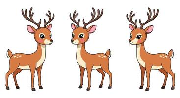 Charming deer character design in flat style showcasing playful expressions in art vector