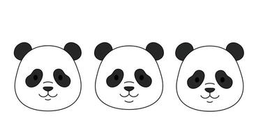Panda faces in various expressions illustrated in minimal flat art vector