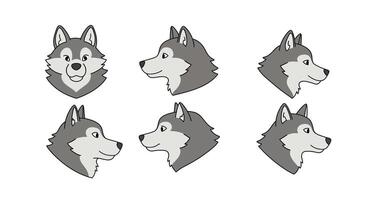 Husky dog facial expressions in minimal flat illustration style vector