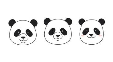 Cute panda faces displaying different expressions in flat art vector