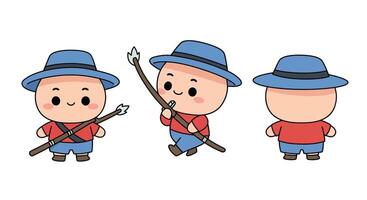 Cute cartoon character with hat and spear in flat illustration vector