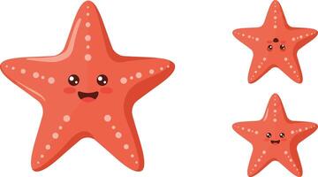 Cute red starfish expressions in playful poses, minimal style illustration vector