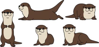 Cute seals expressing various poses in flat and minimal art vector