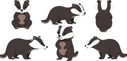 Cute panda character design in flat style showcasing three different poses illustration vector