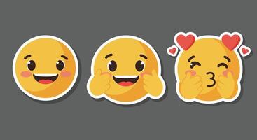 Happy emoji expressions transitioning from cheerful to loving in flat art vector