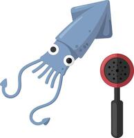 Cute squid character in playful style with cooking tool in flat art vector