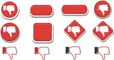 Red thumbs down icons in various shapes and styles featuring flat design art vector