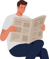 Man reading newspaper in flat and minimal style art vector
