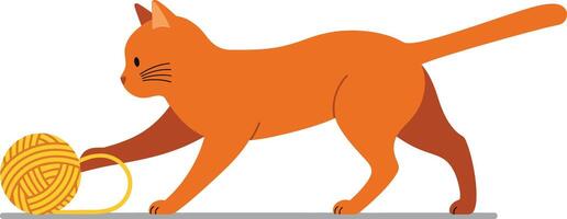 Playful orange cat interacting with a ball of yarn in flat art vector