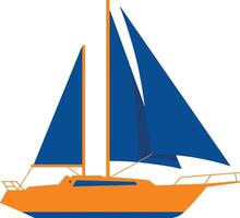 Sailboat with blue sails and orange hull in minimal flat design art vector