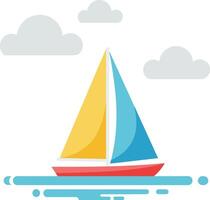 Sailboat on water with colorful sails in flat minimal art vector
