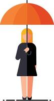 Woman holding an orange umbrella in a minimal flat art style illustration vector