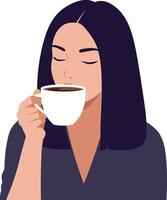 Woman enjoying coffee in minimal flat design art 21 vector