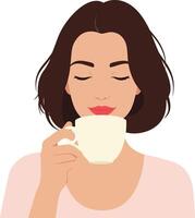 Woman enjoying a warm beverage in flat style art vector
