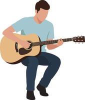Man playing acoustic guitar in casual attire flat art vector