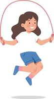 Girl jumping rope in a playful pose with flat design style illustration vector