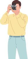 Person holding a camera in a flat minimalist style art vector