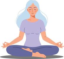 Calm woman meditating in a serene pose with flat design style illustration vector