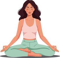 Meditating woman in calming pose with flat design style art vector