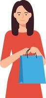 Woman holding shopping bag in flat design style illustration vector