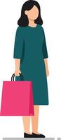 Woman holding shopping bag in minimal flat design art vector