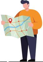 Person holding a map in a flat illustration style for navigation purposes vector