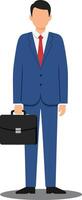Businessman standing confidently in blue suit with briefcase minimal illustration vector
