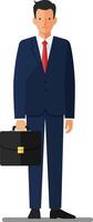 Businessman in formal suit holding briefcase in flat art style vector