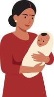 Mother holding baby in flat style illustration with warm colors and simple shapes vector