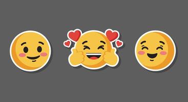 Smiling emoji faces expressing happiness in flat art vector