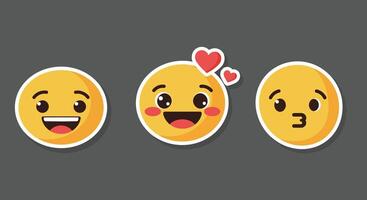 Happy emoji faces transitioning from joy to love in flat art vector