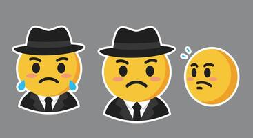 Sad emoji transitions to neutral expression in flat illustration vector