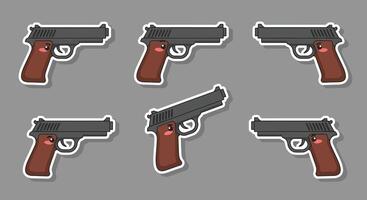 Detailed illustration of handguns in flat design style featuring multiple angles art e1 vector