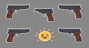 Detailed illustration of handguns in 1 flat design style featuring multiple angles art vector