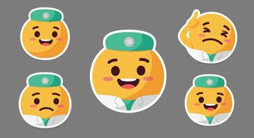 Smiling doctor emoji expressions in flat design style art vector