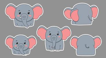 Cute elephant character design in flat style showcasing multiple angles illustration vector