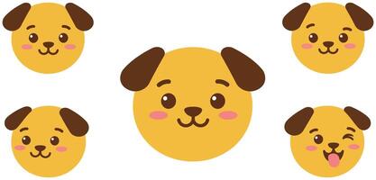 Cute dog faces in various expressions with flat design style art vector