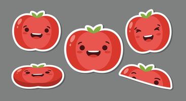 Cute red tomato characters in playful expressions flat illustration vector