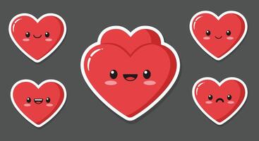 Cute smiling hearts in various expressions flat art vector