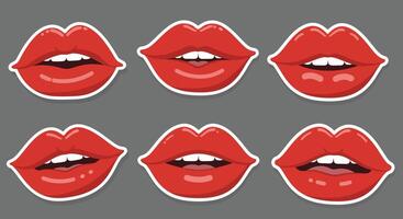 Red lips expressing different emotions in flat design illustration vector